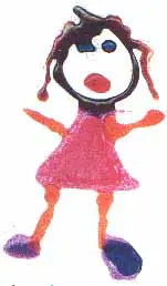 Child's drawing of a girl in pink dress